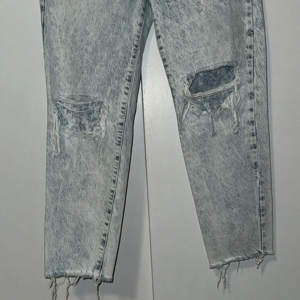 ZARA Acid Washed High Rise Destroyed Mom Jeans Straight Leg Women’s 2 - Image 3