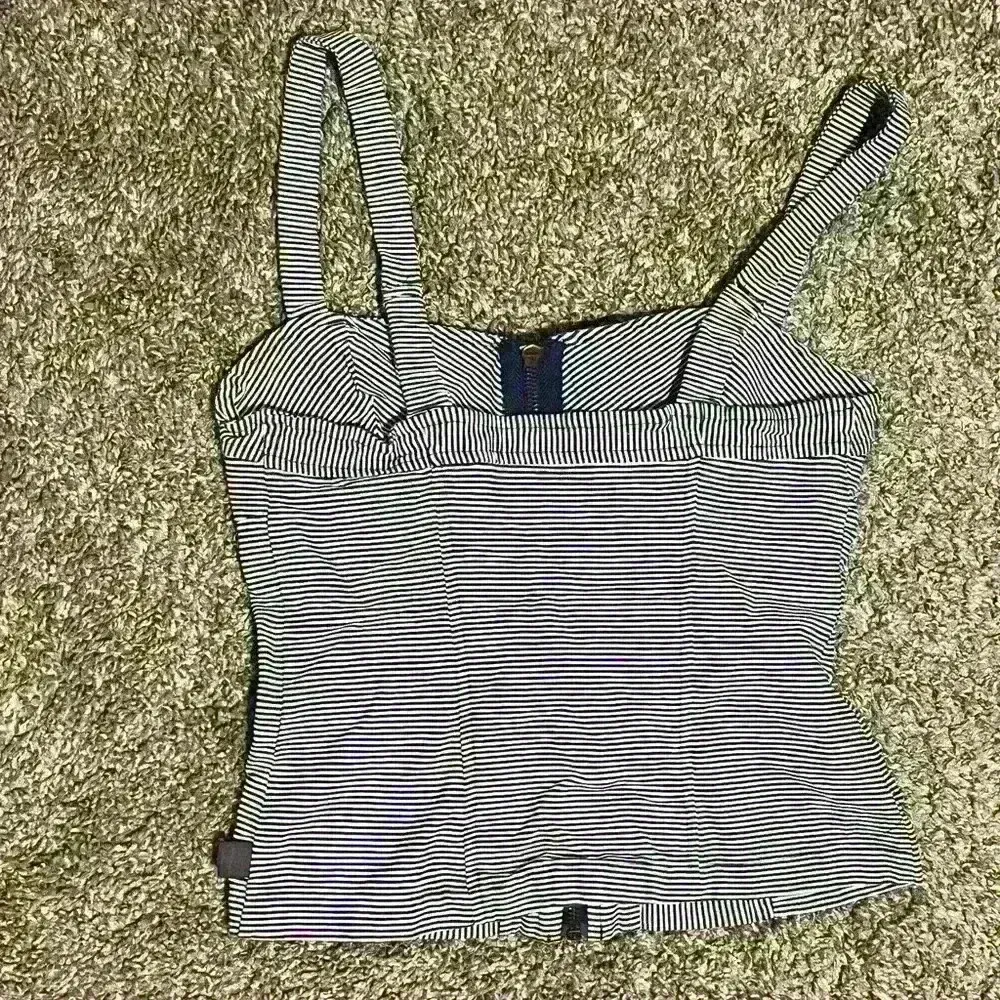 KENDALL & KYLIE Pacsun Zip Up Corset Tank Top | Striped Crop Top | Size Small - Image 2