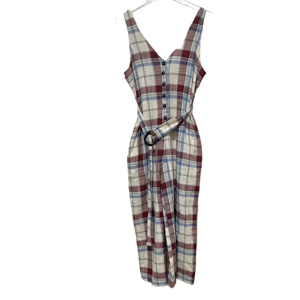 Anthropologie Moon‎ River Plaid Belted Wide Leg Cropped Jumpsuit Size Small NWOT - Image 5