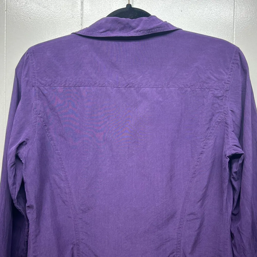 Spenser Jeremy 100% Silk Button Down Long Sleeve Purple Shirt Women's Size Small - Image 7