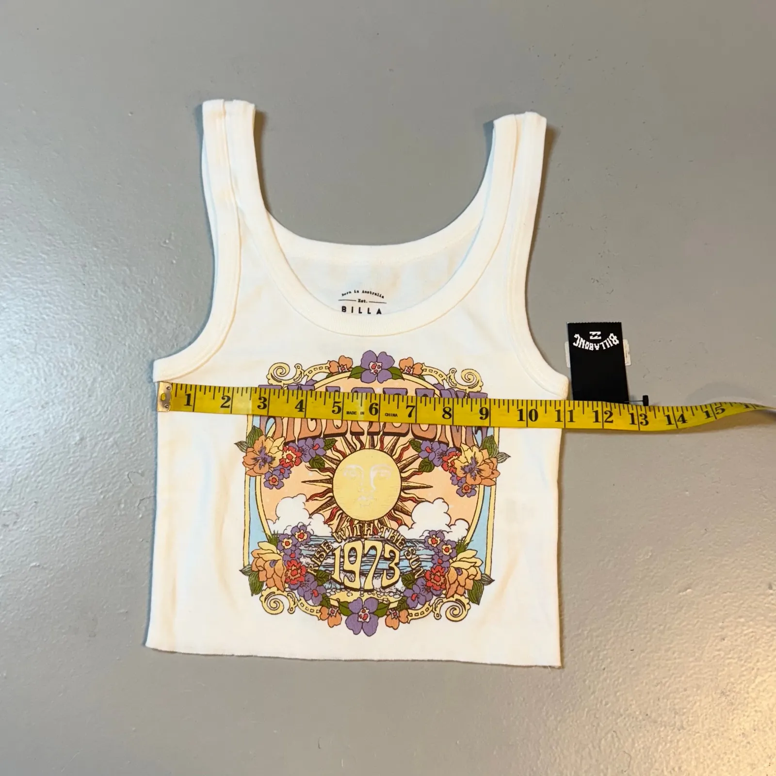 Billabong Womens XS Ray of Sunshine Crop Tank Top Cotton Surfer Beach Indie Vaca - Image 2