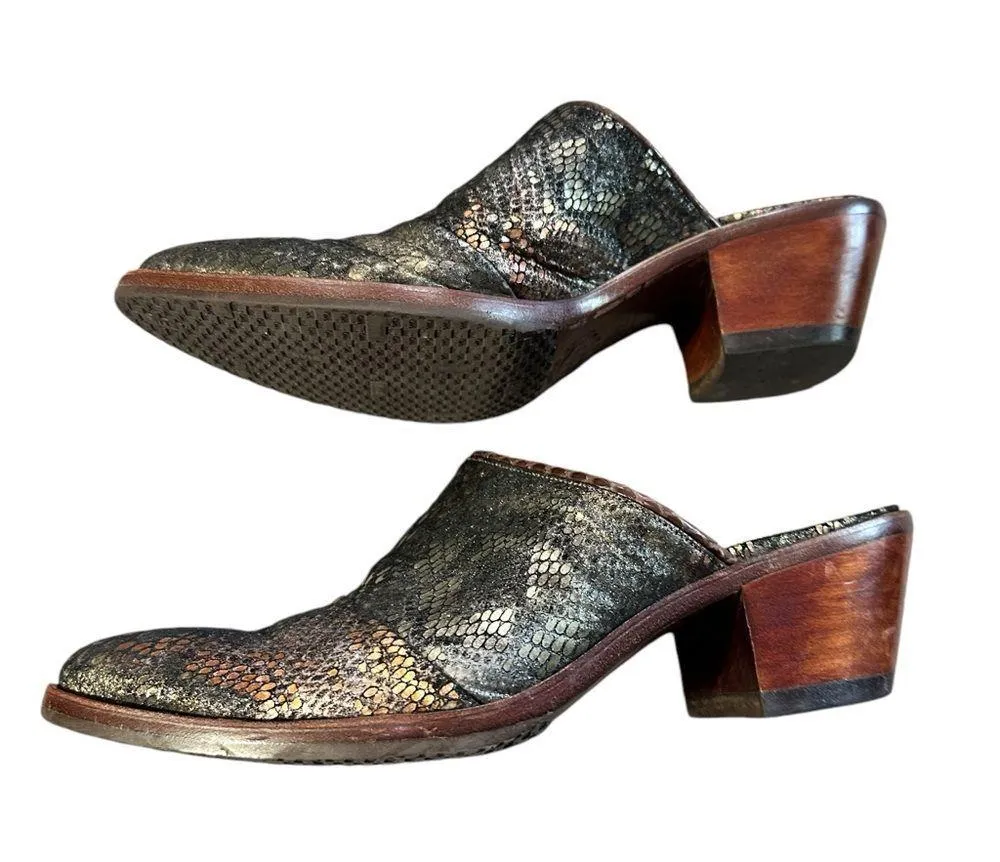 Salpy Dallas Western Boots Mules Metallic Bronze, Green Leather Women’s Size 8.5 Gold - Image 4