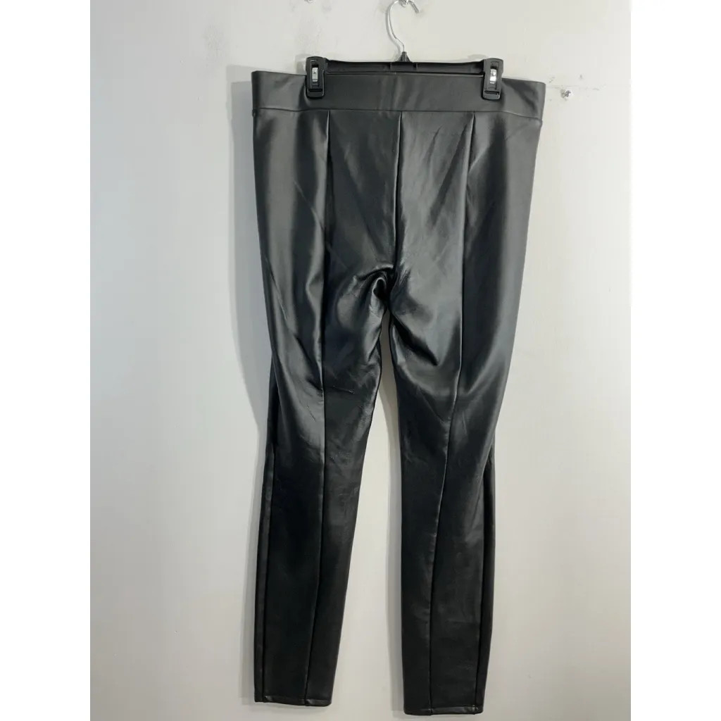 Womans Loft Pullon Leggings Large Tall Black Faux Leather - Image 2