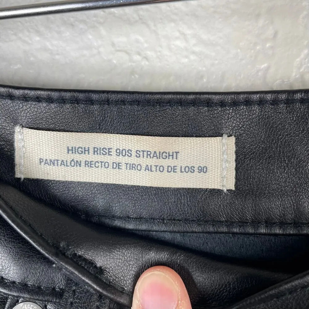 Universal Thread Women's Black Faux Leather Pants Sz 12S High Rise 90s Straight - Image 4