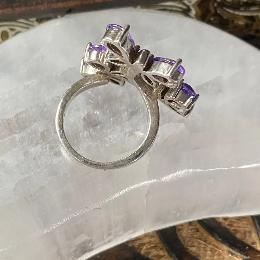 Sterling Silver CZ Butterfly Statement Ring Dead Stock Purple - Image 6