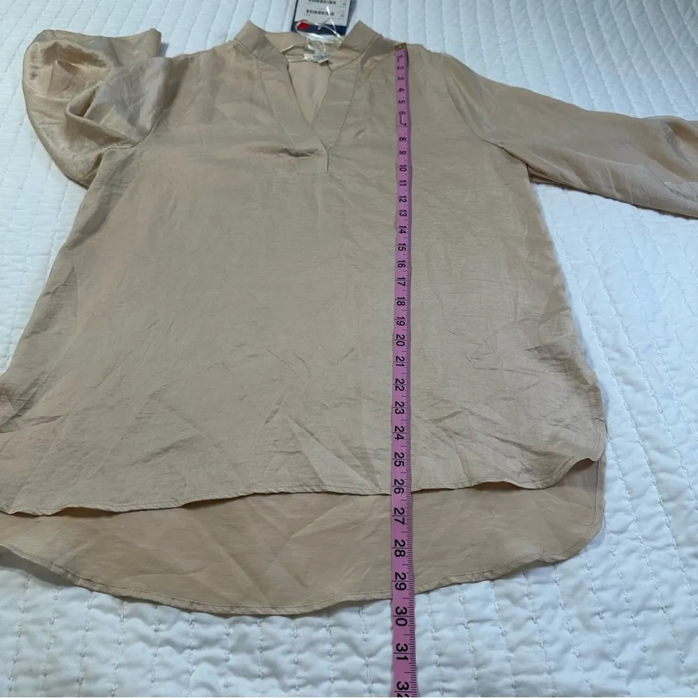 Umgee Neutral With flare Long Sleeve Beige V-Neck Blouse 100% Polyester - Image 3