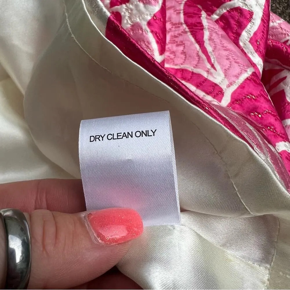 Lilly Pulitzer Pink White Strapless Silk Blend Sheath Dress Brocade Jacquard 6 - Image 8