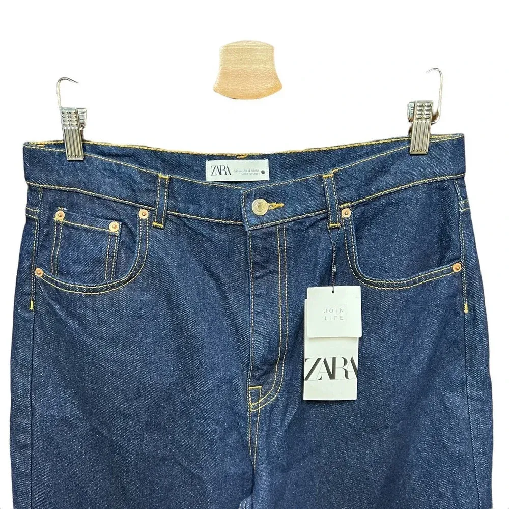 Zara Cropped ZW Premium Straight Leg Dark Wash Jeans‎ Blue Size US 12 - Image 2