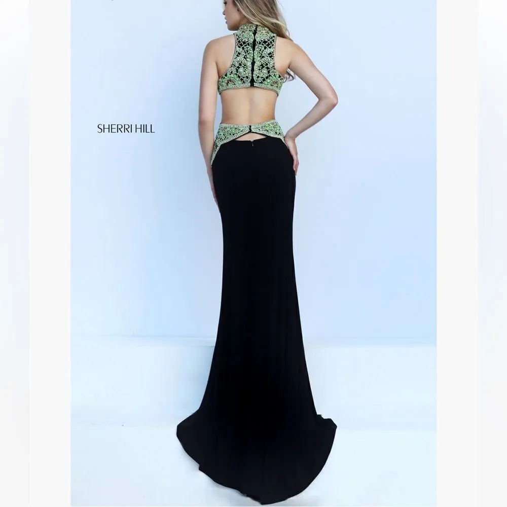 Sherri Hill 50153 Black/Green Beaded Prom Dress - Image 3