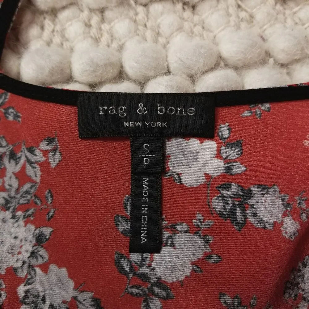 rag & bone Zac Asymmetrical Floral Print Silk Dress Red Sz Small - Image 7