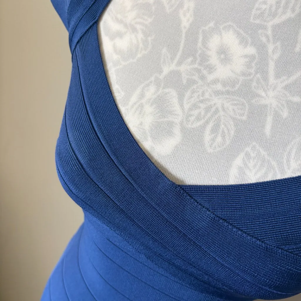 Herve Leger Raquel Bandage Dress Blue Womens Designer Stretchy Small - Image 8