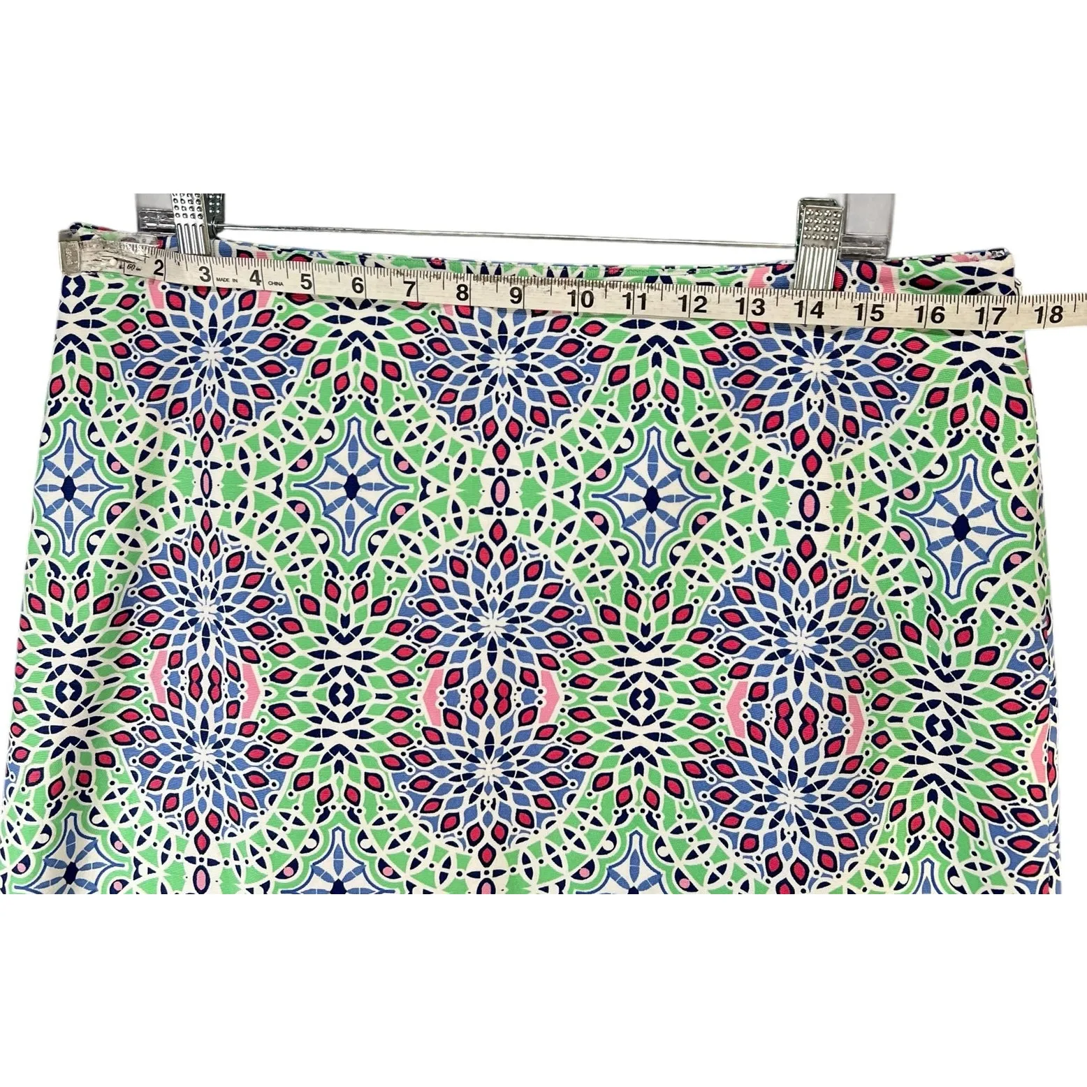 Talbots Skirt Womens 12 Green Blue Kaleidoscope Floral Lined Preppy Classic Boho - Image 6