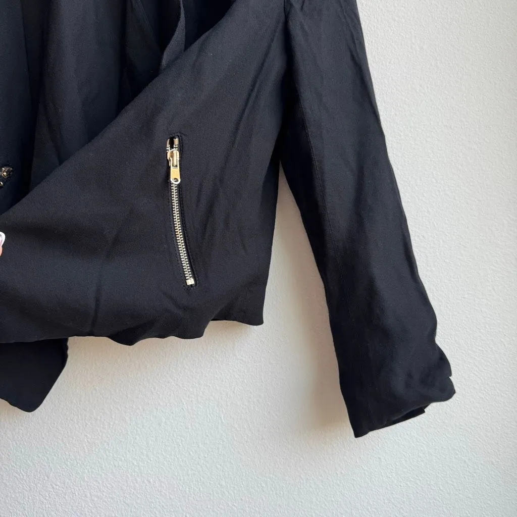 Club Monaco Drape Black Open Front Zipper Blazer Career Office Wear Size Small - Image 2