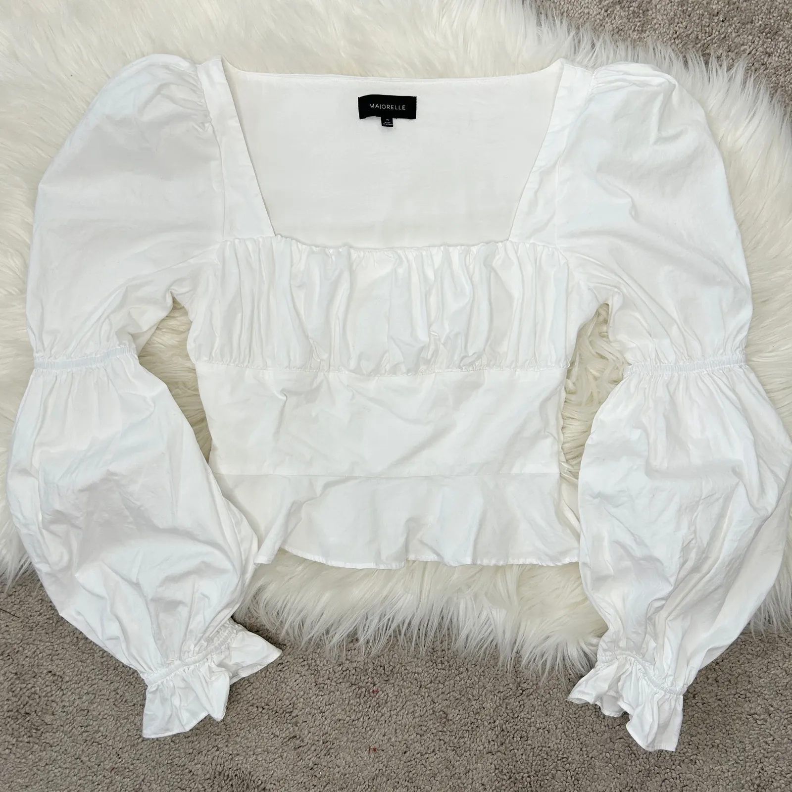 MAJORELLE Top Womens XS Puff Sleeve Milkmaid Regency Cottage Coquette Angelcore - Image 2