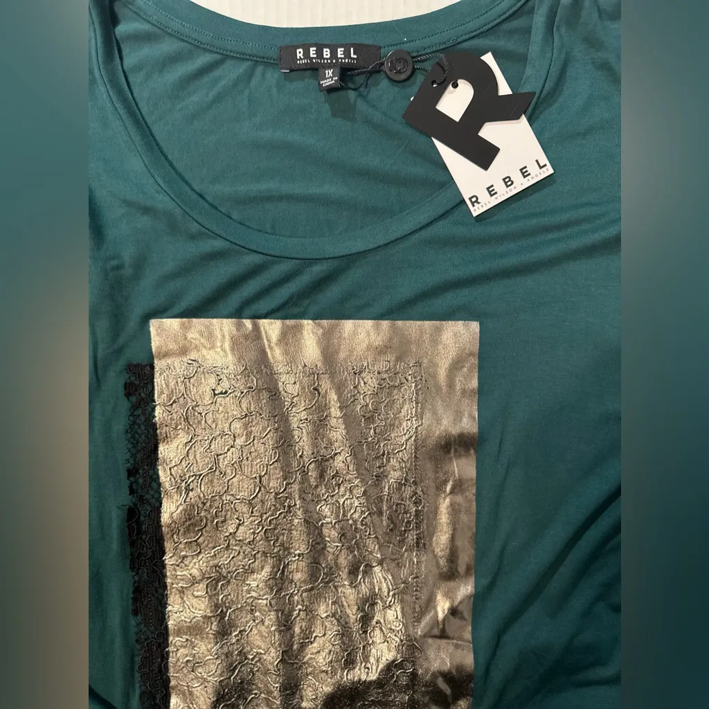 Rebel Wilson X Angels Shirt‎ Green W/ Gold Front Design Tulle Fabric On Hem 1X Size XL - Image 6