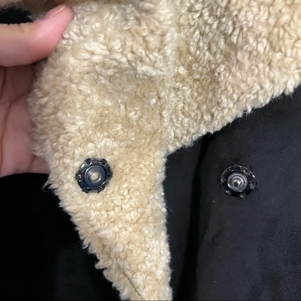 Bernardo Black Faux Suede‎ Shearling FauxFur Sherpa Drape Waterfall Jacket Med - Image 5