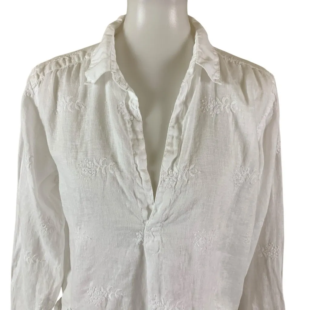 CP Shades Teton White Linen Tunic S Coastal Grandmacore Boho Textured Pocket - Image 2