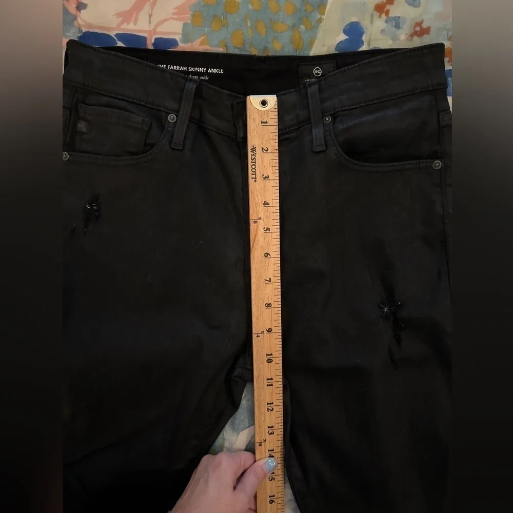 ADRIANO GOLDSCHMIED 28R The Farrah Skinny Ankle High Rise Coated Jeans Black - Image 14