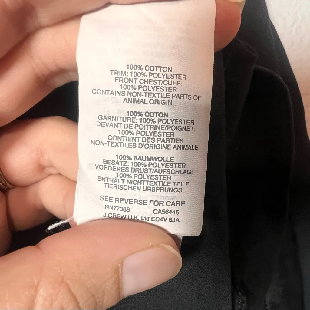 J. Crew Tuxedo Bib Blouse Black Pleated Button Detail Cotton Size Medium - Image 9