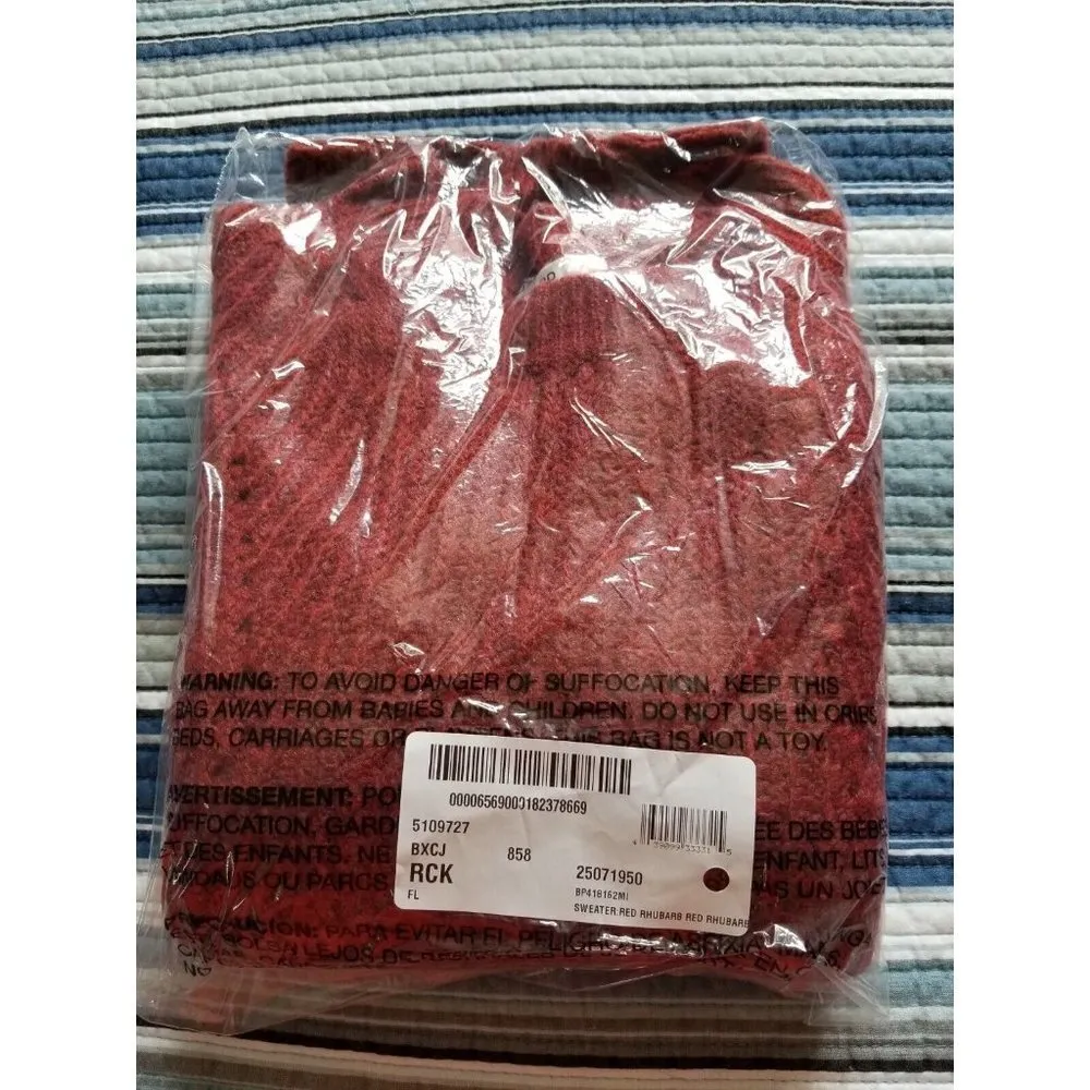 BP Crew Neck Oversized Knit Sweater Balloon Raglan Sleeve Red Rhubarb Women XS - Image 11