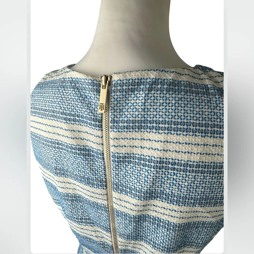 Tommy Hilfiger Blue & White Striped Stripe Textured Sleeveless Shift Dress 4 - Image 4