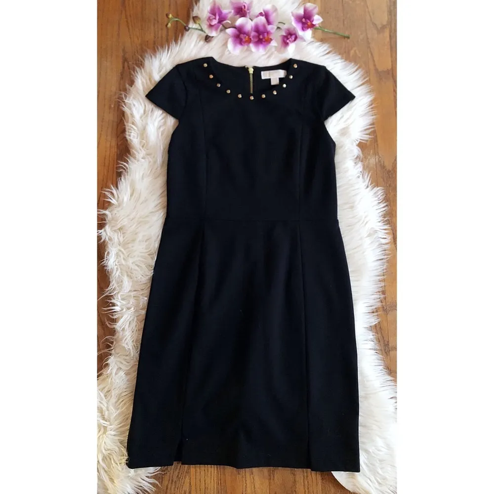 NWT Michael Kors Black Ponte Dress w/Gold Studs - Image 6