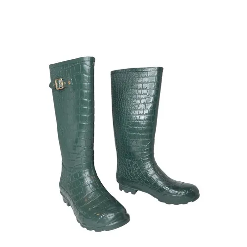 Khombu BW1208 Crocodile Tall Rubber Rain Boots Green Cheetah Print Lining 9 - Image 2