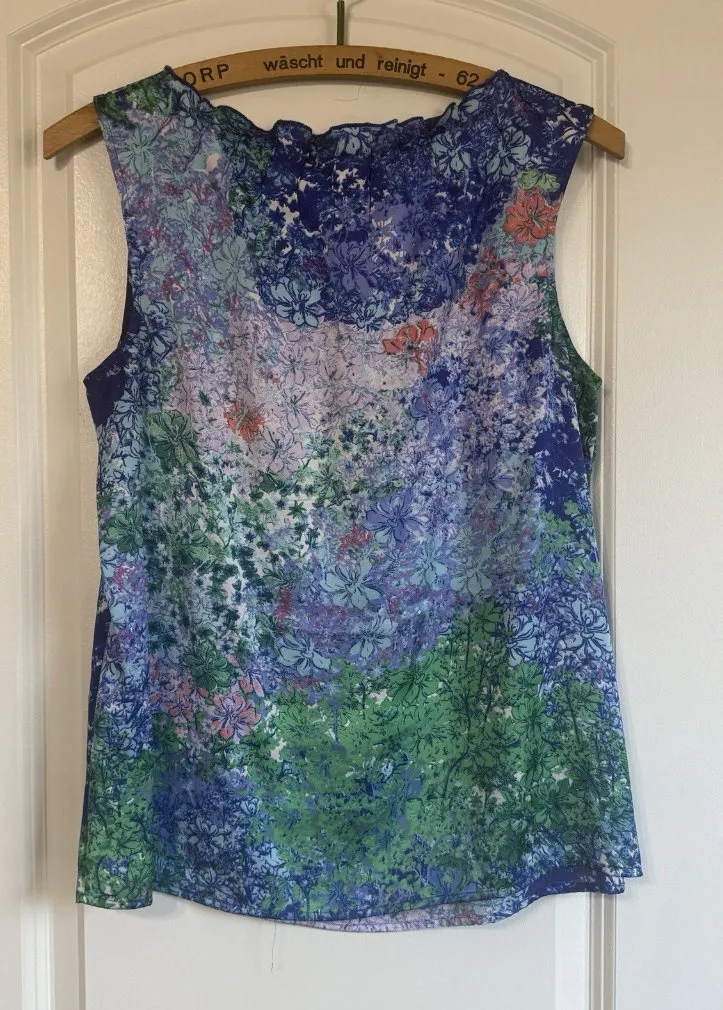 Coldwater Creek Blouse Womens Small Multicolor Blue Green Floral Sleeveless Top - Image 1