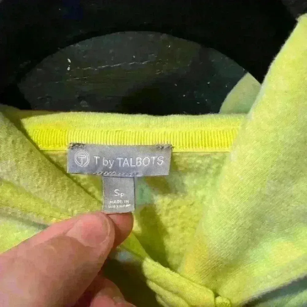 Women’s Talbots Brushed Terry Asymmetrical Zip Up Hoodie Lime Green Small - Image 3