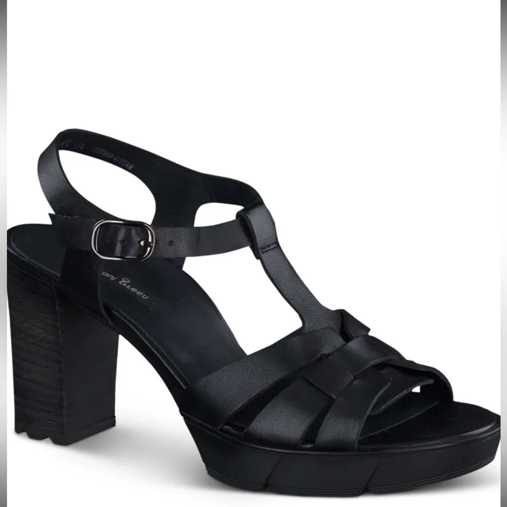 Paul Green Black Leather Sandals Women’s Platform Heels 7.5 US 10 - Image 8