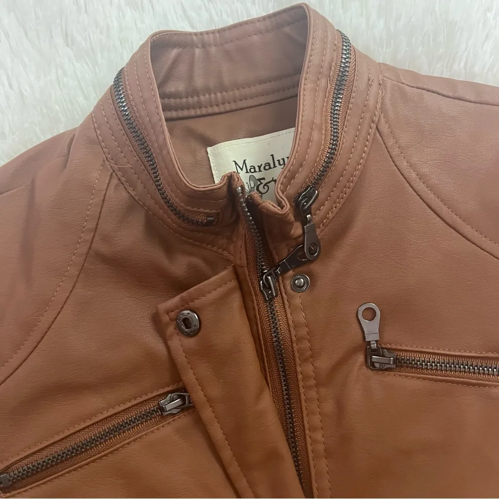 Maralyn & Me Brown Leather Jacket Size Large Juniors - Image 6