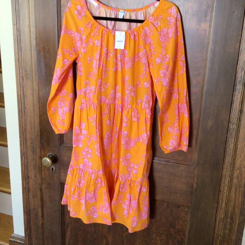 J Crew Tiered Fit and Flare Dress in Bright Orange/Pink Floral sz 8 NWT - Image 5