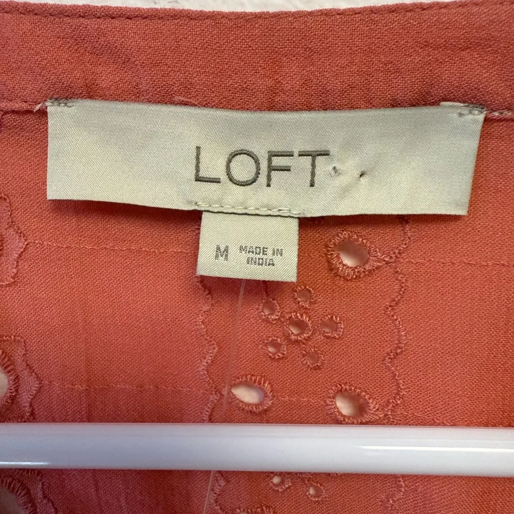 Ann Taylor LOFT Coral Pink Eyelet Peplum Blouse Cotton Blend Womens Size Medium - Image 8