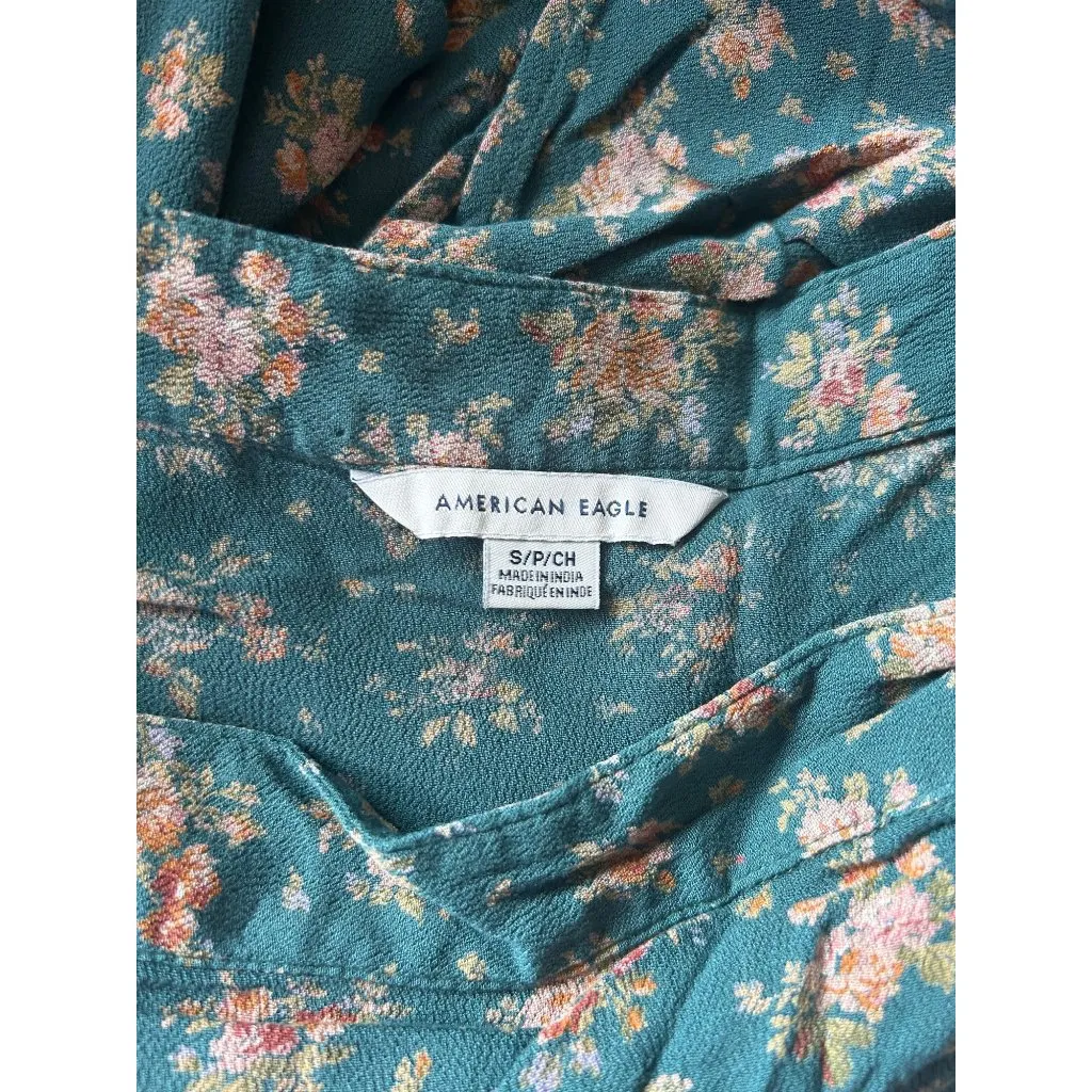 American Eagle Green Floral Wrap Skirt - Image 5