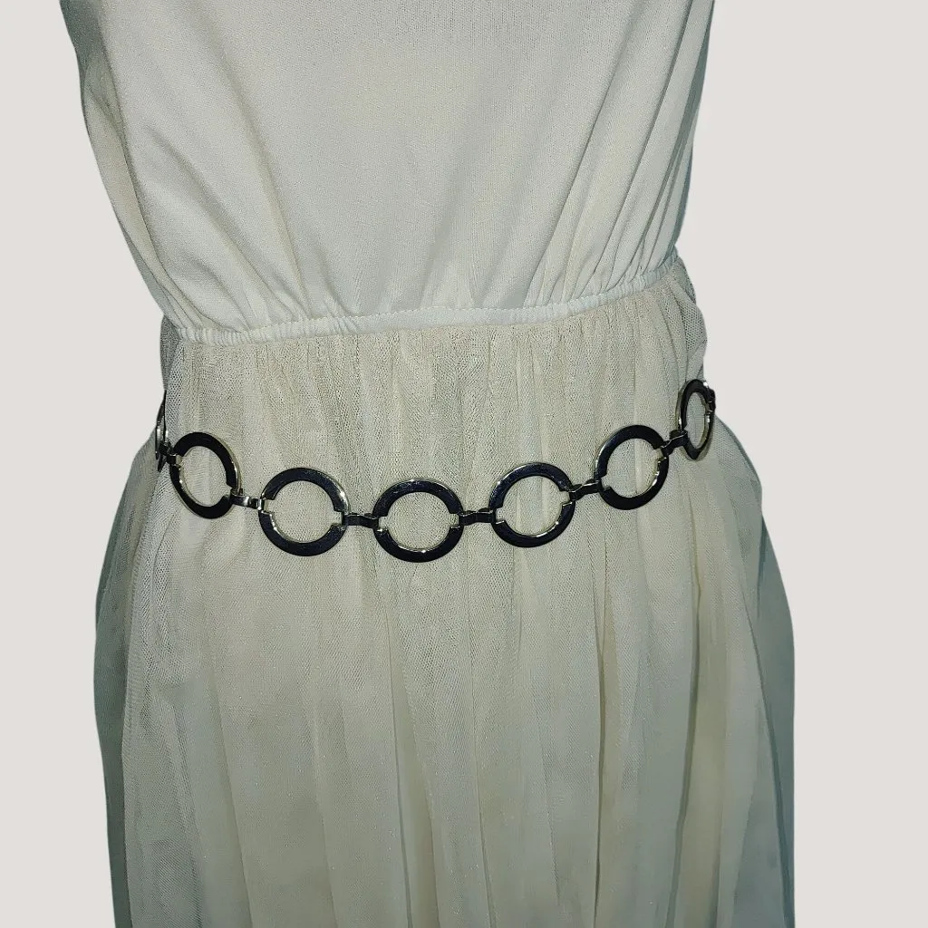 Circle Link Chain Belt Versatile Adjustable Hook Closure Vintage Silver Tone Size 30 - Image 9