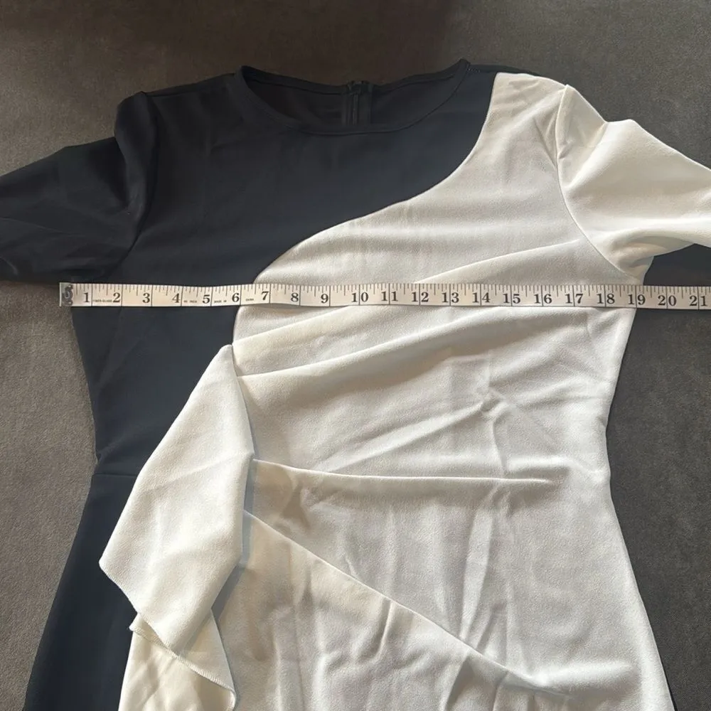 Womens Black & White Asymmetrical Ruffled Front Midi Dress 3/4 Sleeve Size L NEW Size L - Image 10