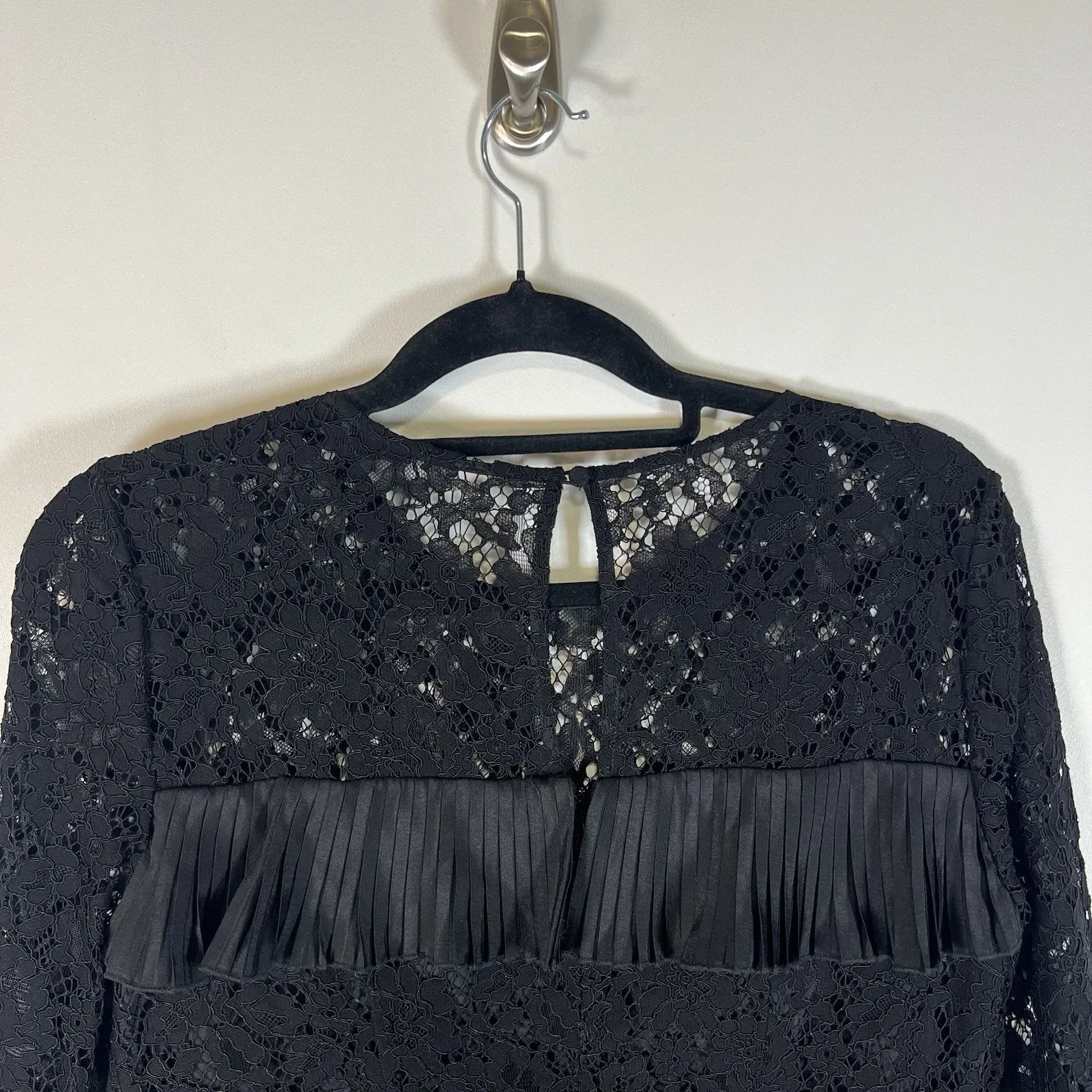 J. Crew Womens Size S Black Lace Ruffle Pleated Tiered Blouse‎ Bell Sleeves Boho - Image 5