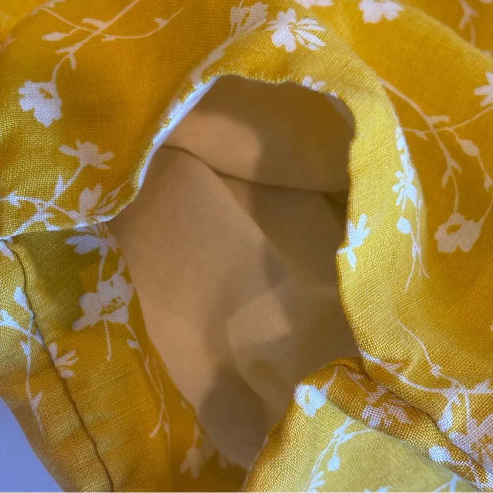 CYNTHIA ROWLEY 100% Linen Sleeveless Collared Midi Yellow‎ Floral Dress Size 8 - Image 7