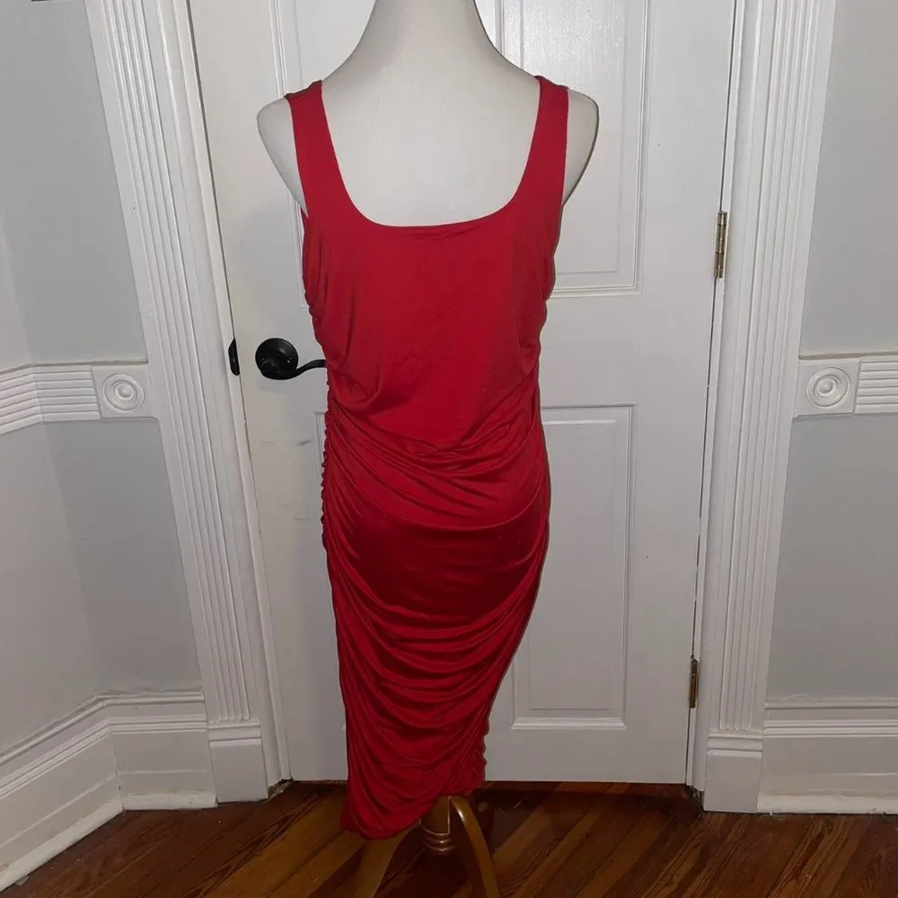 Ruched Red knee length midi dress Size XL - Image 3