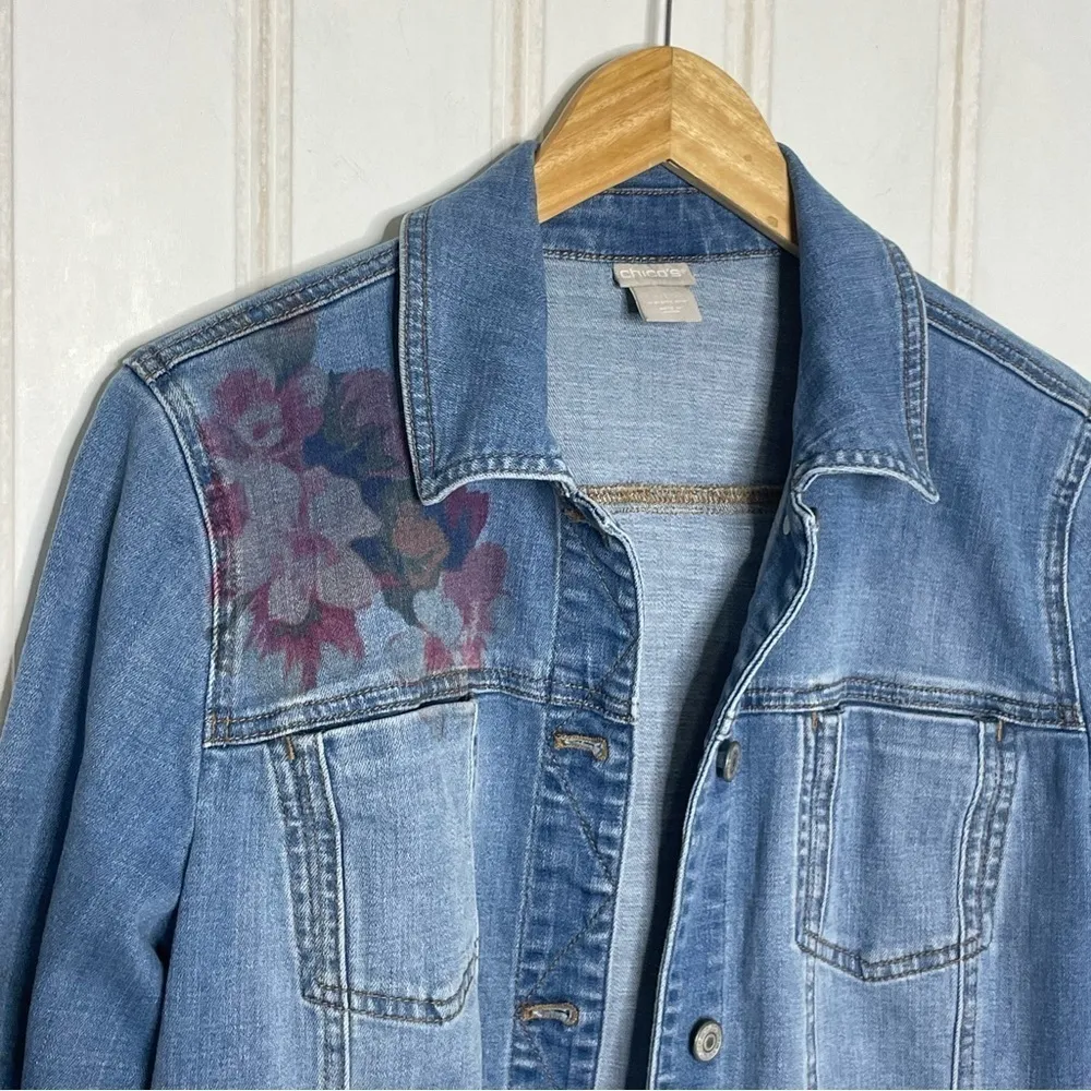 Chico’s Floral Jean Jacket Sz 1 (M) 633 - Image 4