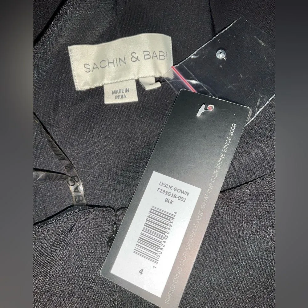 Sachin & Babi  Leslie Asymmetric Embellished Stretch Crepe Gown Black 4 - Image 15