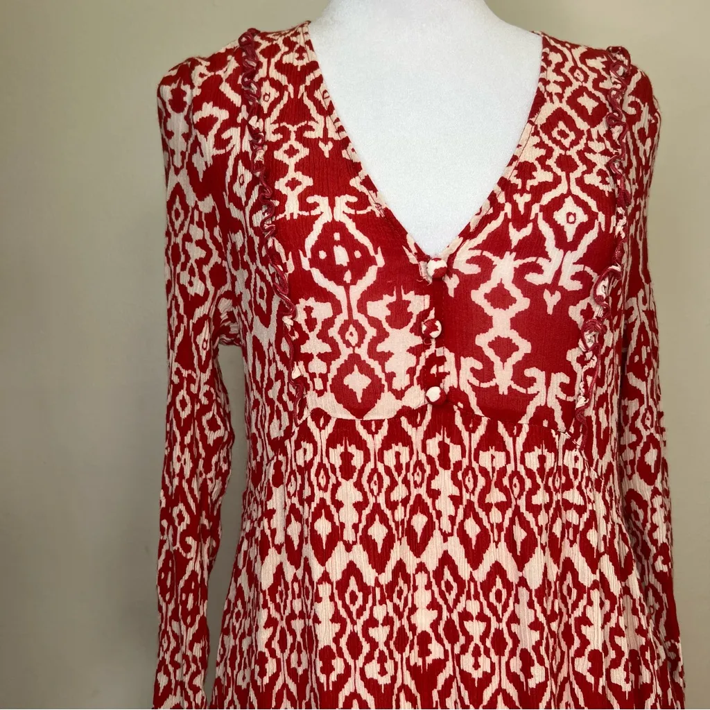 ZARA Floral Print Button Mini Dress Long Sleeve Ruffles Female Casual V neck M - Image 10