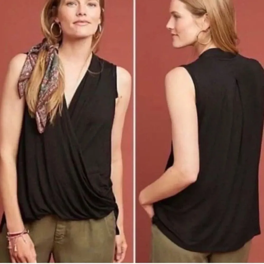 Anthropologie Akemi + Kin Rainey Wrap Sleeveless Black Blouse Top Women’s Small - Image 2