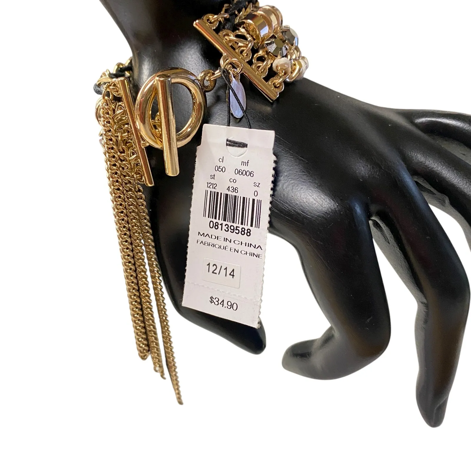 Express Layered Chain Toggle Bracelet Gold Black Gemstones Mixed Media - Image 5