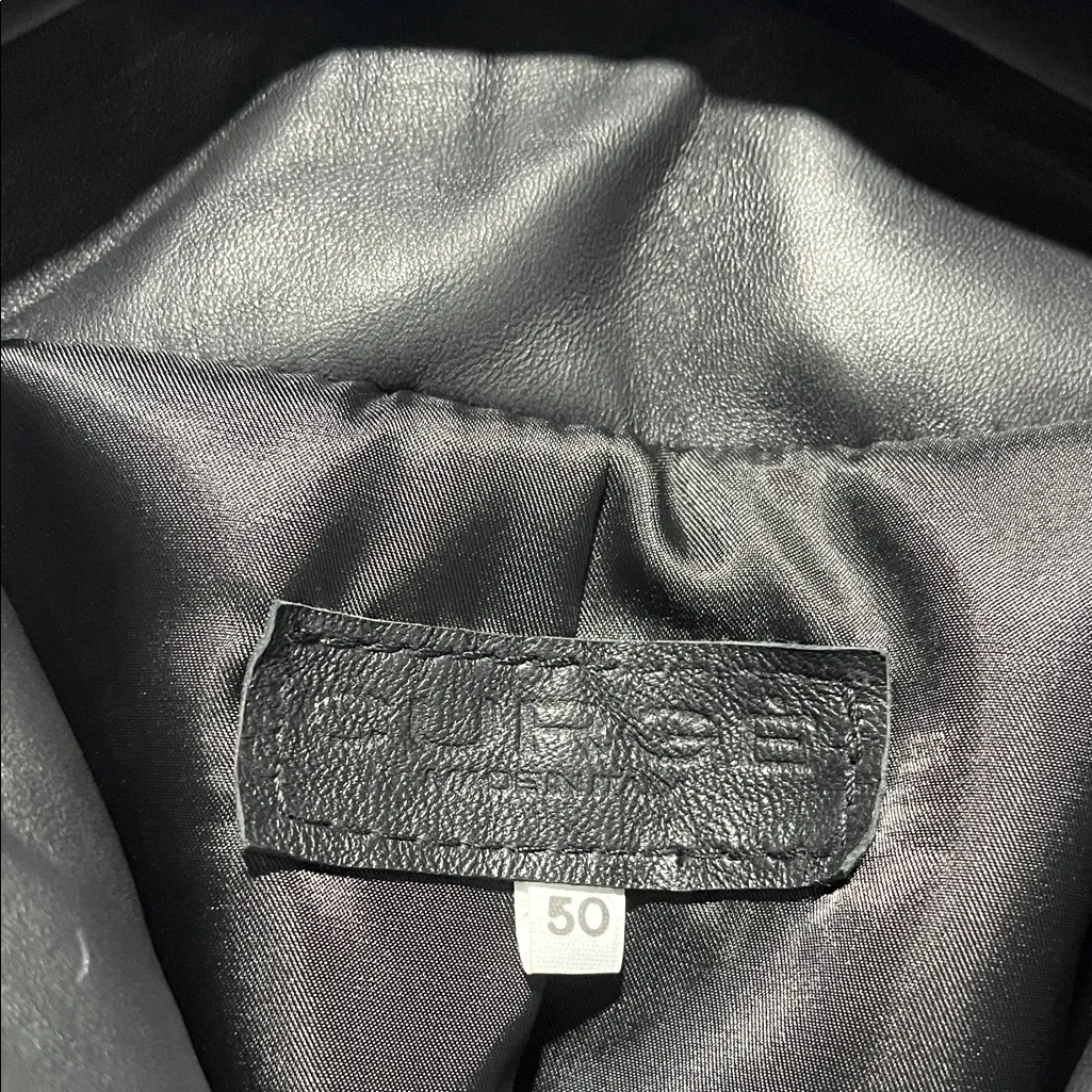 Italian Womans Black Leather‎ Zip Up Jacket Made by CURGÈ size XL EU 50 NWT W13 - Image 2