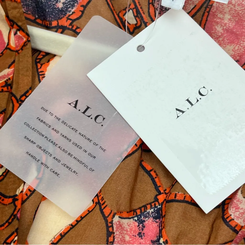 A.L.C.‎ Lucia Floral Smocked Midi Dress Burnt Orange Womens 4 Shirred Bodice NEW - Image 5