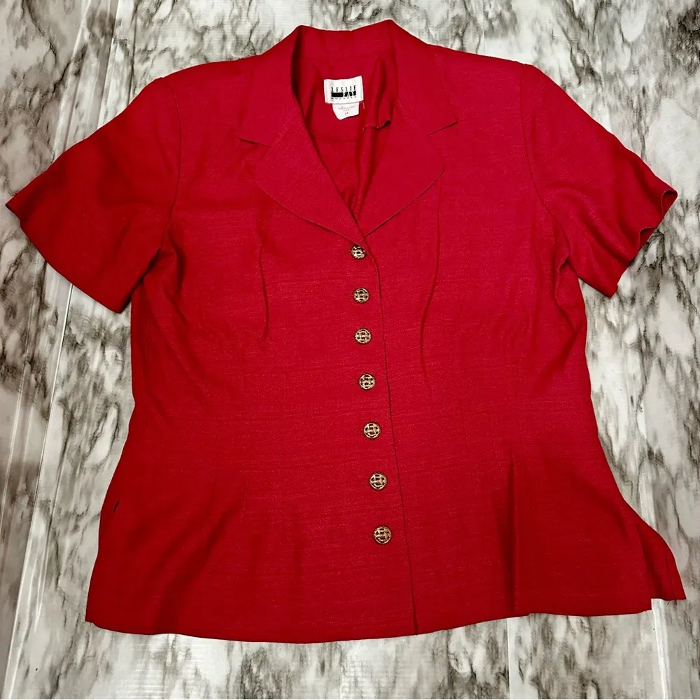 Leslie Fay Red Button Down Peplum Jacket Womens Size 14 80’s Workwear Vintage - Image 4