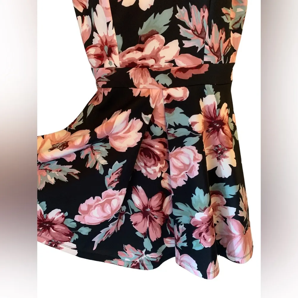 Windsor Black Floral High Neck Mini Flare Skater Bandage Silhouette Dress - Image 8