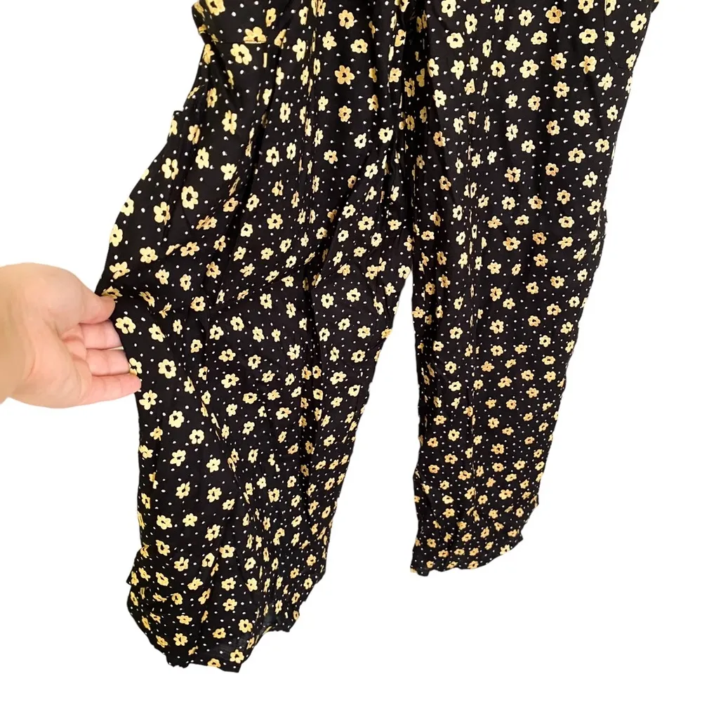 Asos Design Black Yellow Floral Sleeveless Playsuit Pocket Jumpsuit Size 4 - Image 3