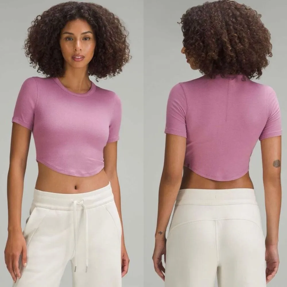 Lululemon Hold Tight Cropped T-Shirt Velvet Dust Short Sleeves Ribbed Pink Gym 6 - Image 2